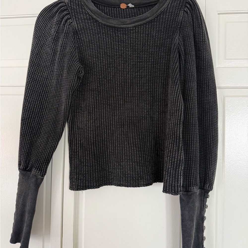 Free People Wesley Thermal Waffle Long Sleeve Top Size Small
